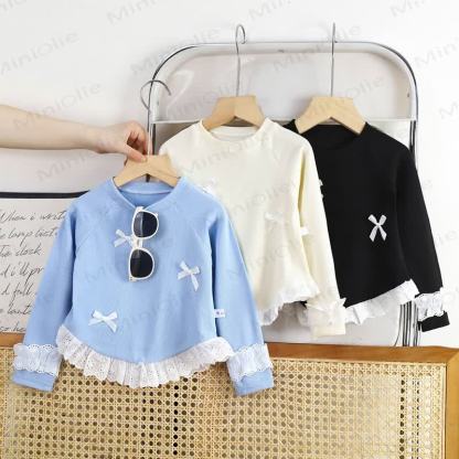 Toddler Girl Sweet Bow Lace Long Sleeve Tee - image 1