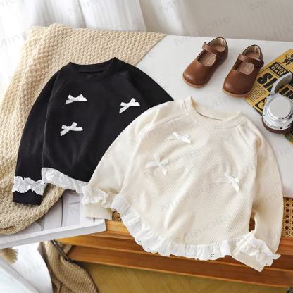 Toddler Girl Sweet Bow Lace Long Sleeve Tee - image 2