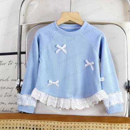 Toddler Girl Sweet Bow Lace Long Sleeve Tee - Blue - 10-11T - image 7