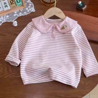 ICE CREAM Toddler Girl Striped Long Sleeve T-Shirt - Pink - 8-9T - image 3
