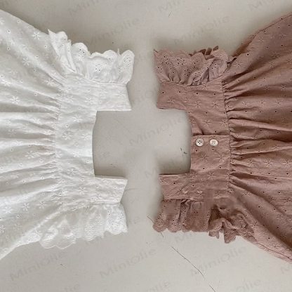 Baby Girl Solid Color Eyelet Sleeveless Top and Bloomer Shorts 2-piece Set - image 5