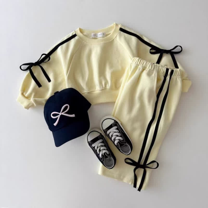 Baby Girl Bow Trim Sweatshirt and Pants 2-piece Set - Yellow - 4-5T - image 6