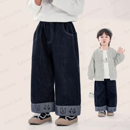 Toddler Girl Animal Embroidered Wide Leg Denim Pants - image 1