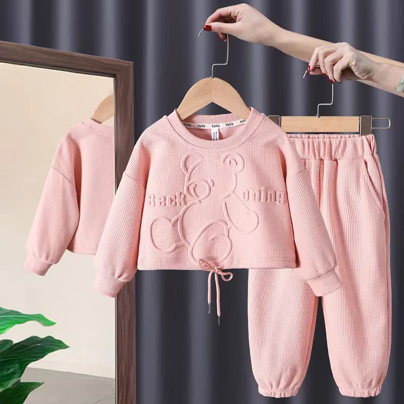 Toddler Girl Bear/Flower Print Sweatshirt and Jogger 2-piece Set - Pink Bear - 8-9T - image 1