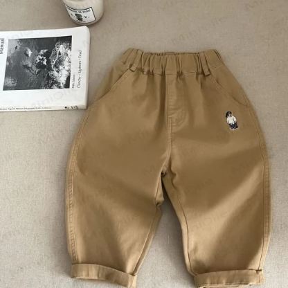 Toddler Solid Color Cartoon Embroidered Pants - Khaki - 8-9T - image 2
