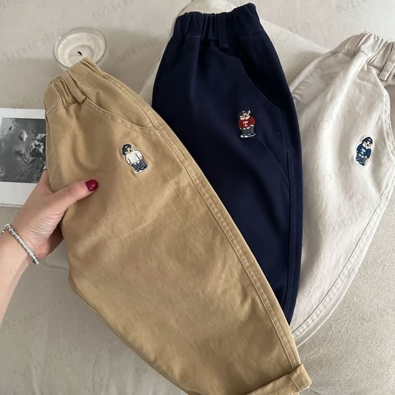 Toddler Solid Color Cartoon Embroidered Pants - image 7