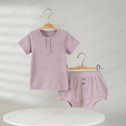 Baby Solid Color Ribbed Tee and Shorts 2-piece Pyjama Set - Purple - 2-3T - image 6