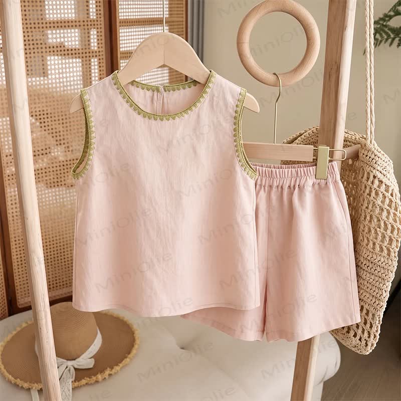 Toddler Girl Pink Sleeveless Top and Shorts 2-piece Set - Pink - 10-11T - image 1