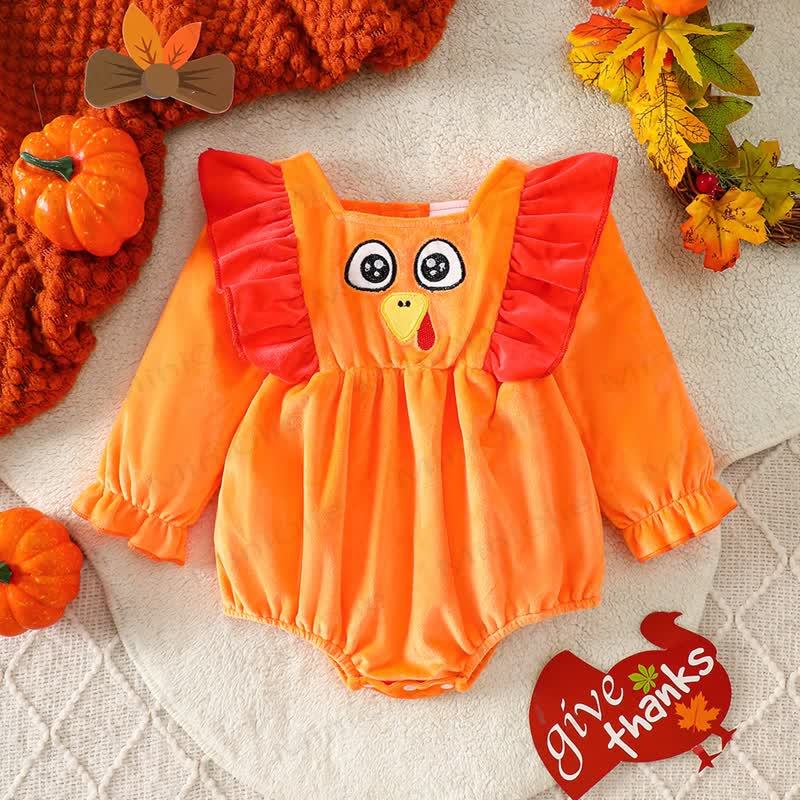 Baby Turkey Ruffle Velvet Long Sleeve Bodysuit - Orange - 12-18M - image 1
