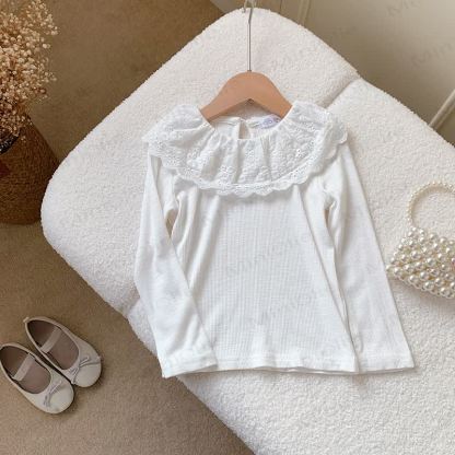 Toddler Girl Lace Collar Long Sleeve T-Shirt - White - 8-9T - image 6