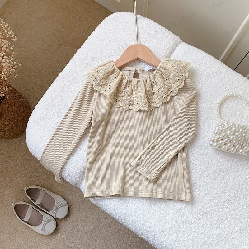 Toddler Girl Lace Collar Long Sleeve T-Shirt - Light Coffee - 8-9T - image 8