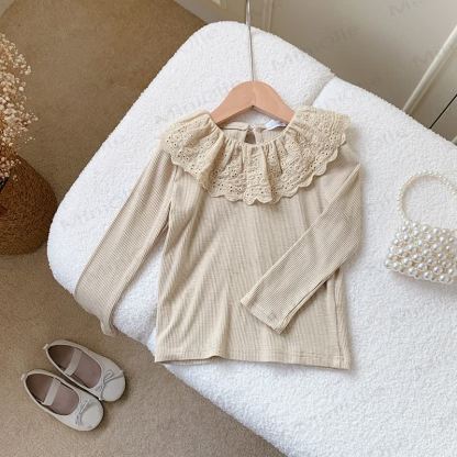 Toddler Girl Lace Collar Long Sleeve T-Shirt - Light Coffee - 8-9T - image 8