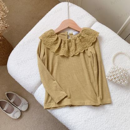 Toddler Girl Lace Collar Long Sleeve T-Shirt - Yellow - 8-9T - image 9