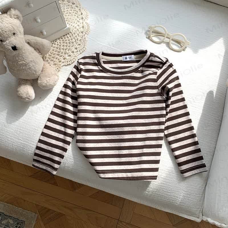Toddler Kid Stripe Long Sleeve T-Shirt - Brown Stripe - 10-11T - image 7
