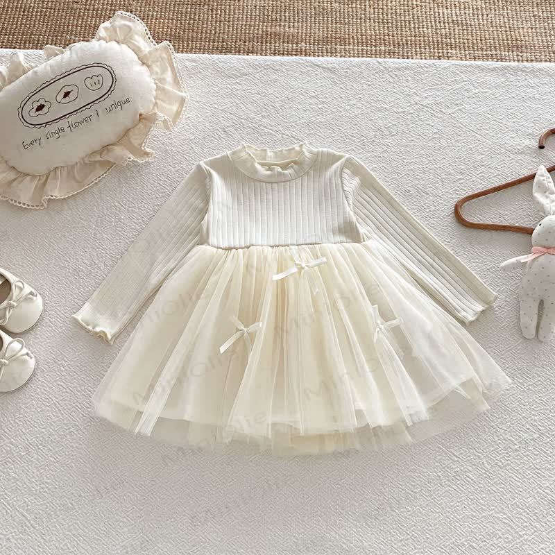 Baby Toddler Girls Long Sleeve Ribbed Knit Dress - Beige - 6-7T - image 11