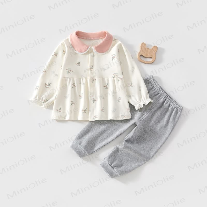 Baby Toddler Floral Peter Pan Collar Cozy Top and Pants 2-piece Set - Pink - 2-3T - image 7