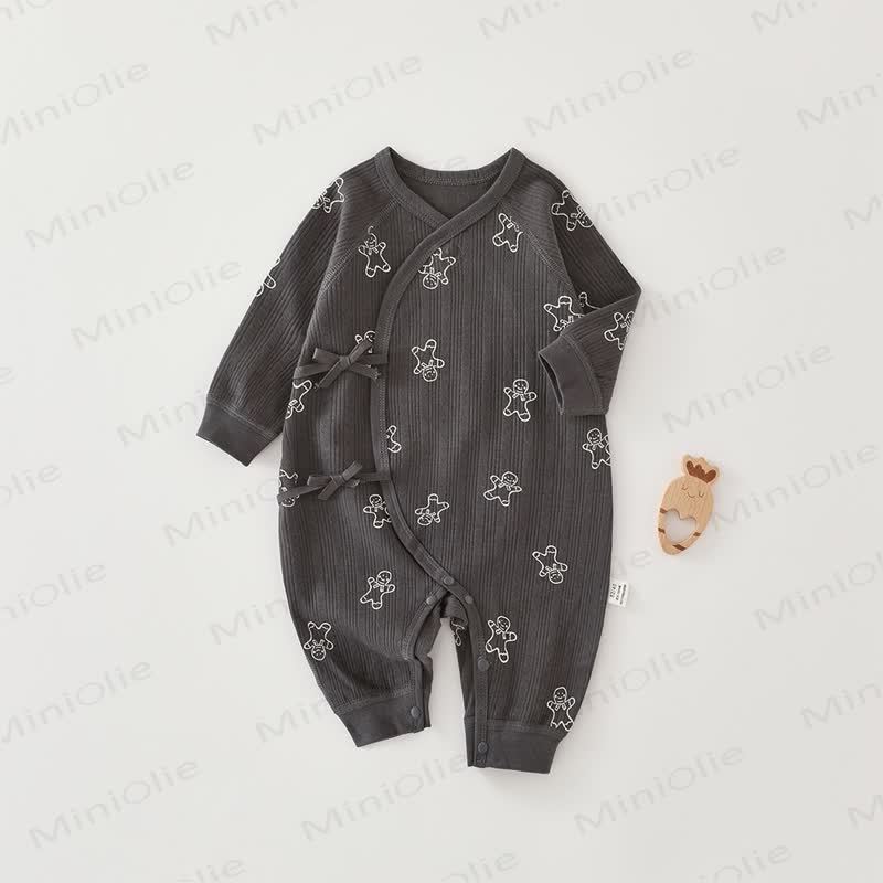 Baby Soft Ribbed Wrap Long Sleeve Romper - Gray Gingerbread Man - 6-9M - image 2