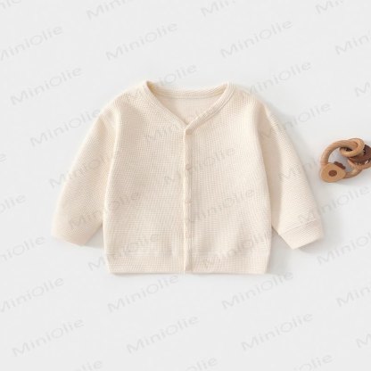 Baby Toddler Waffle Knit Front Snap Cardigan Coat - Beige - 3-4T - image 5