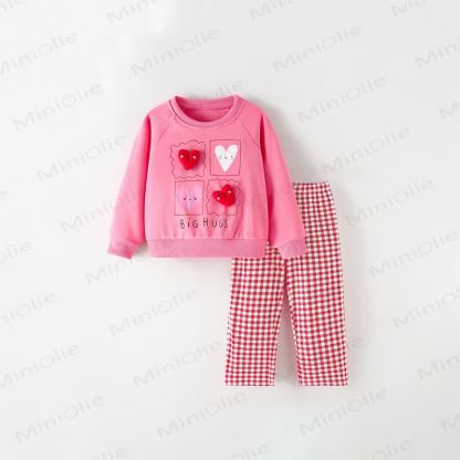 BIG HUGS Toddler Girl Heart Plaid Lounge Set - Pink - 10-11T - image 2