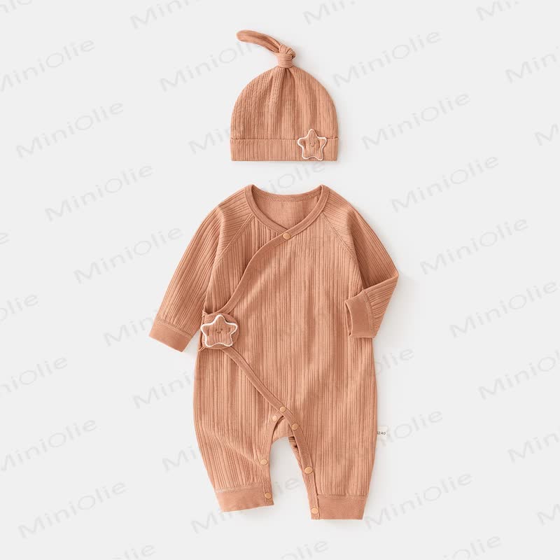 Baby Star Wrap Front Romper with Hat - Orange - 3-6M - image 2