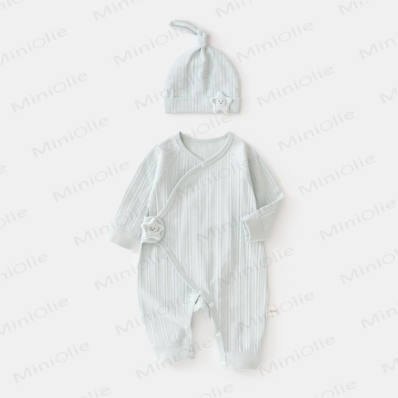 Baby Star Wrap Front Romper with Hat - Blue - 3-6M - image 3