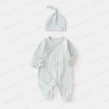 Baby Star Wrap Front Romper with Hat - Blue - 3-6M - image 3