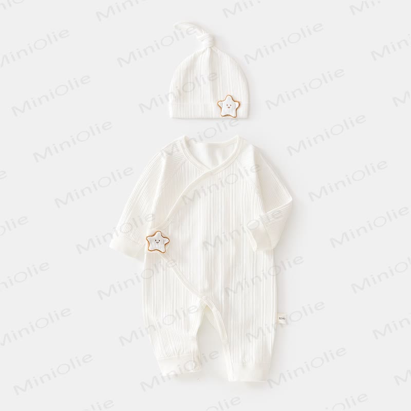 Baby Star Wrap Front Romper with Hat - White - 3-6M - image 4