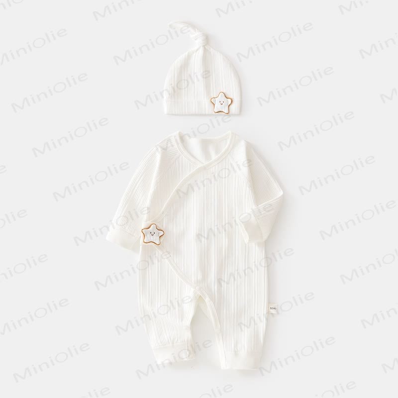 Baby Star Wrap Front Romper with Hat - White - 3-6M - image 4
