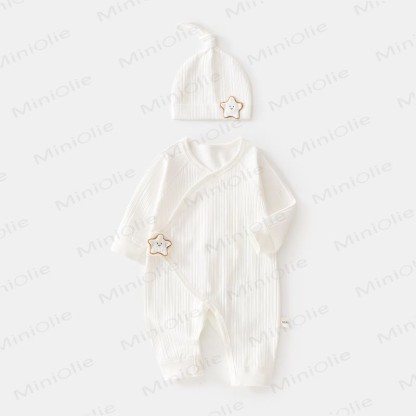 Baby Star Wrap Front Romper with Hat - White - 3-6M - image 4
