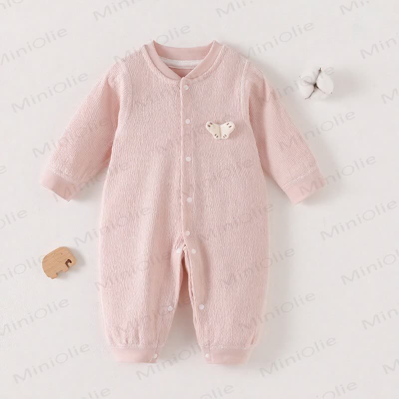 Baby Animal Print Textured Long Sleeve Snap Front Romper - Pink - 18-24M - image 2