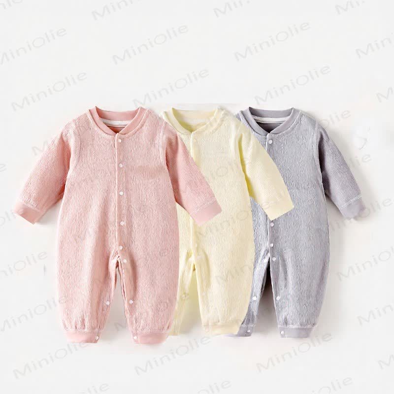 Baby Animal Print Textured Long Sleeve Snap Front Romper - image 1