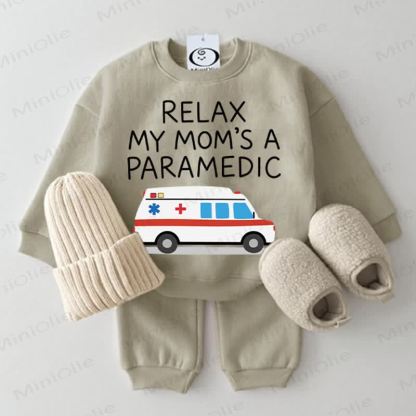 RELAX MY MOM'S A PARAMEDIC Baby Sweatshirt 2-piece Grey Green Set - Grey Green - 2-3T - image 1
