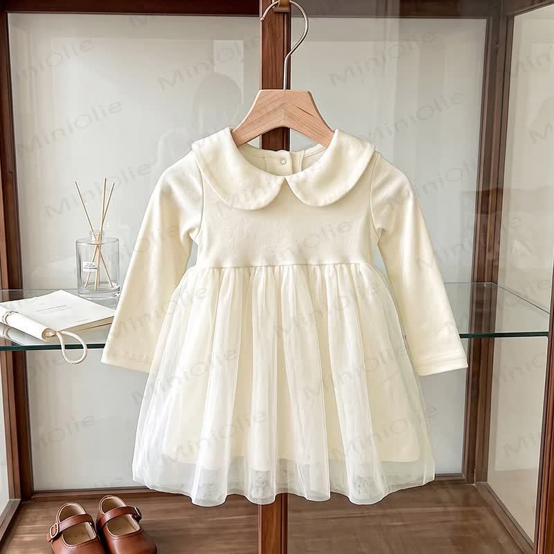Baby Peter Pan Collar Long Sleeve Dress - Beige - 3-4T - image 3