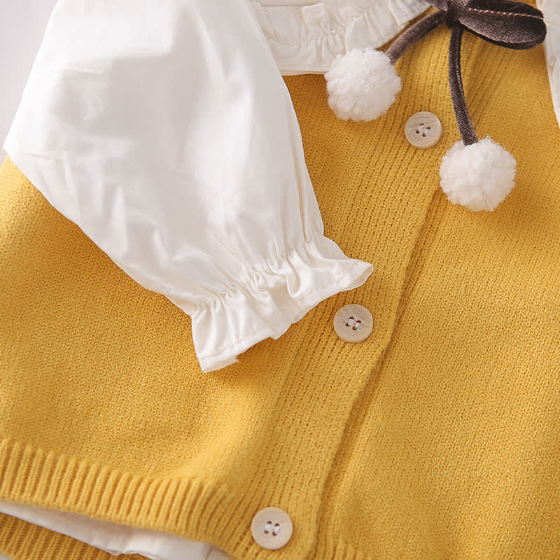Toddler Girl Bow Knit Vest and Denim Pants 3-piece Set - image 9