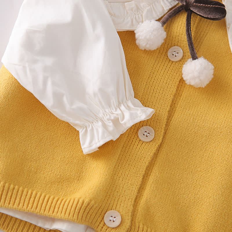 Toddler Girl Bow Knit Vest and Denim Pants 3-piece Set - image 9