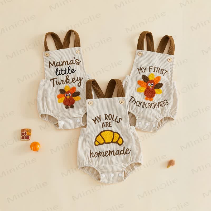 TURKEY/Croissant Baby Corduroy Suspender Bodysuit - image 1