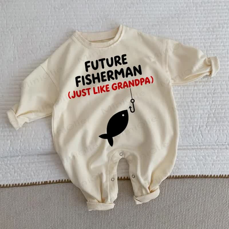 FUTURE FISHERMAN (JUST LIKE GRANDPA) Baby Beige Romper - Beige - 2-3T - image 1