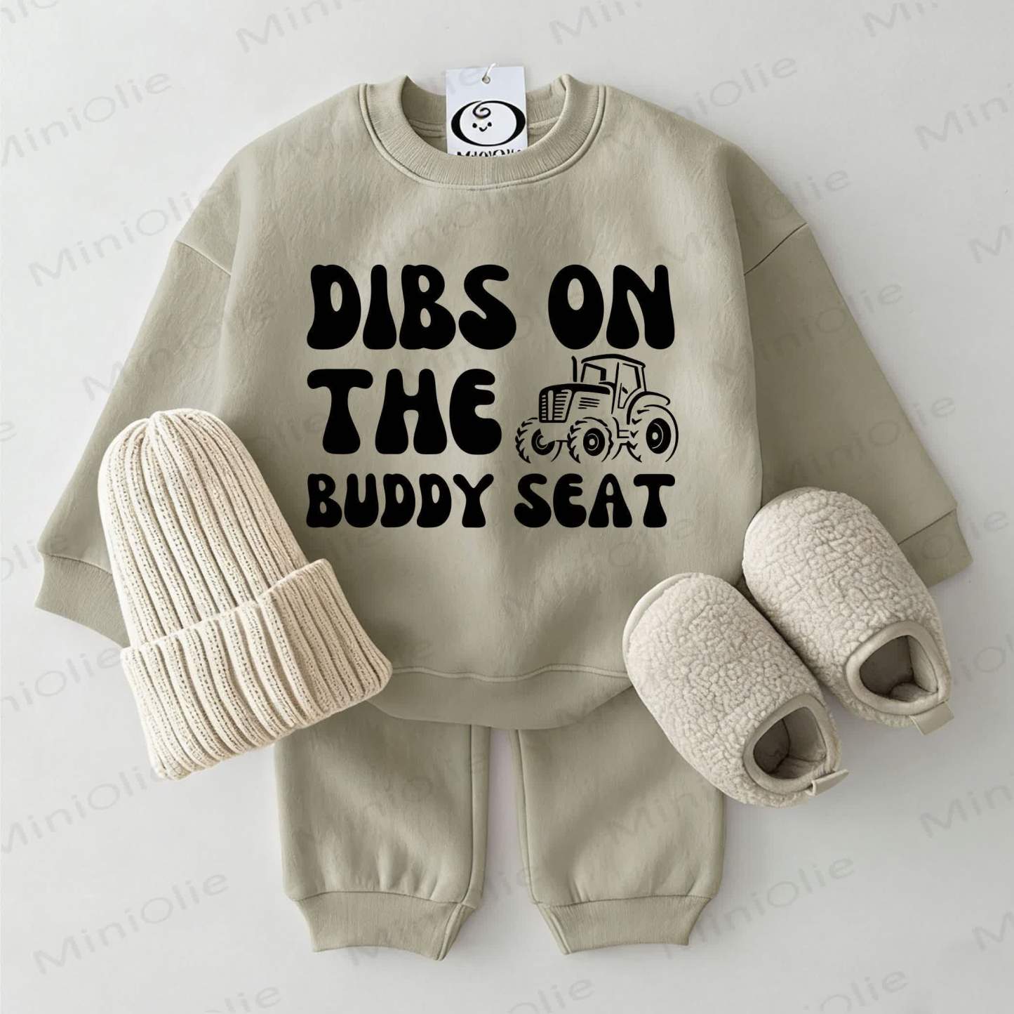 DIBS ON THE BUDDY SEAT Baby Sweatshirt 2-piece Grey Green Set - Grey Green - 2-3T - image 1