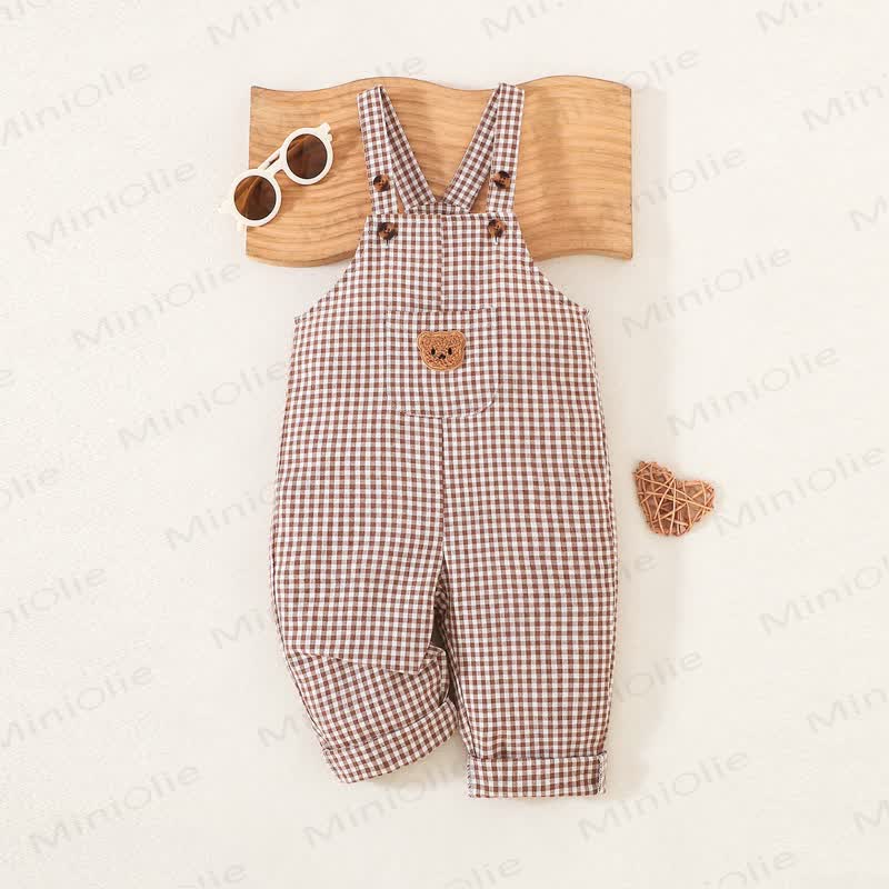 Baby Brown Bear Gingham Adjustable Strap Overalls - Brown - 2-3Y - image 1