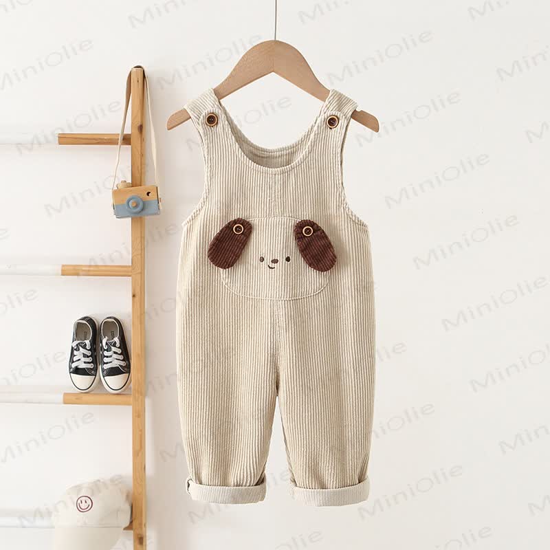 Toddler Baby Dog Corduroy Pocket Roll Cuff Overalls - Beige - 4-5T - image 2
