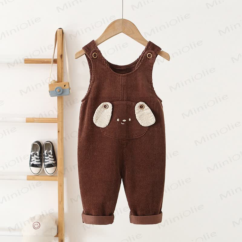Toddler Baby Dog Corduroy Pocket Roll Cuff Overalls - Brown - 4-5T - image 3