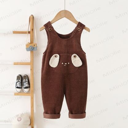 Toddler Baby Dog Corduroy Pocket Roll Cuff Overalls - Brown - 4-5T - image 3