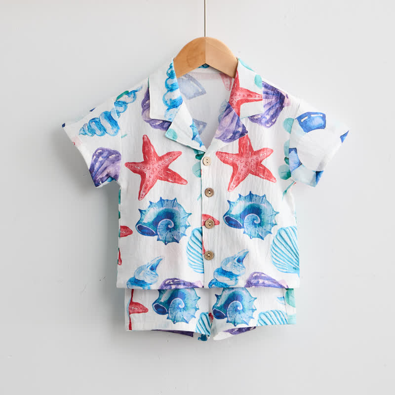 Toddler Boys White Shell&Starfish Shirt and Shorts 2-piece Set - image 2