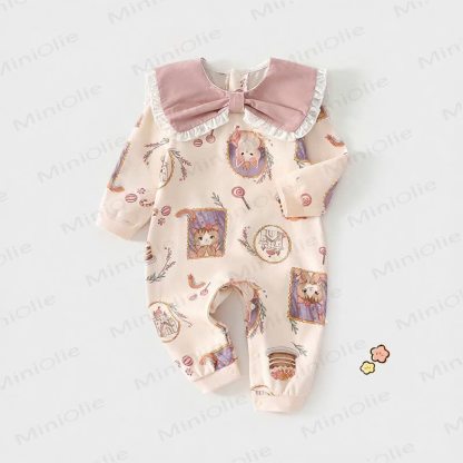 Baby Cat Print Long Sleeve Bow Romper - image 2