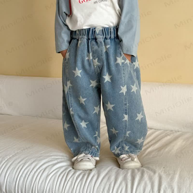 Toddler Star Print Denim Pants - Blue - 9-10T - image 2