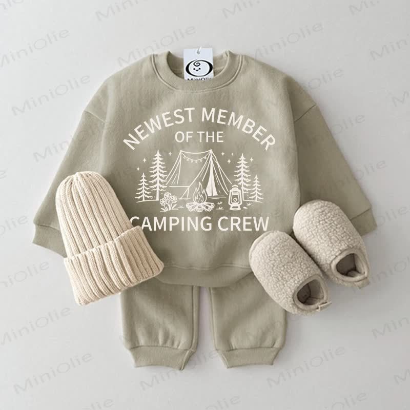 NEWEST MEMBER OF THE CAMPING GREW Baby Grey Green Sweatshirt 2-piece Set - Grey Green - 2-3T - image 1