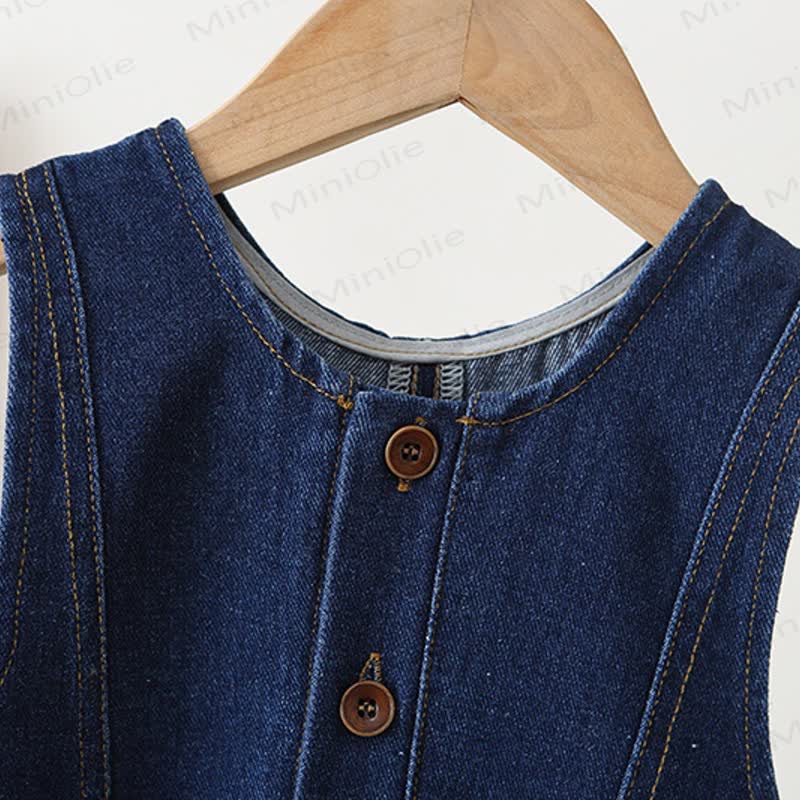 Toddler Baby Navy Button Front Denim Overalls - image 3