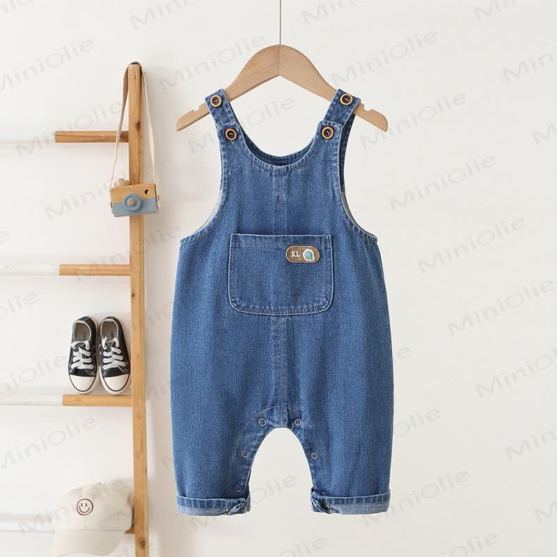 Baby Toddler Blue Denim Snap Bottom Short Overalls - Blue - 3-4T - image 1