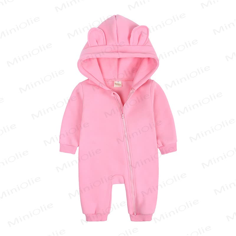 Baby Little Ears Hooded Zip Romper - Hot Pink - 18-24M - image 4