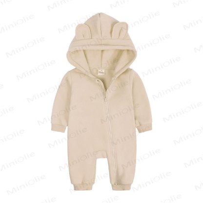 Baby Little Ears Hooded Zip Romper - Beige - 18-24M - image 3